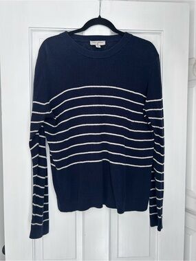 Nili Lotan Navy and White Striped Crewneck Sweater